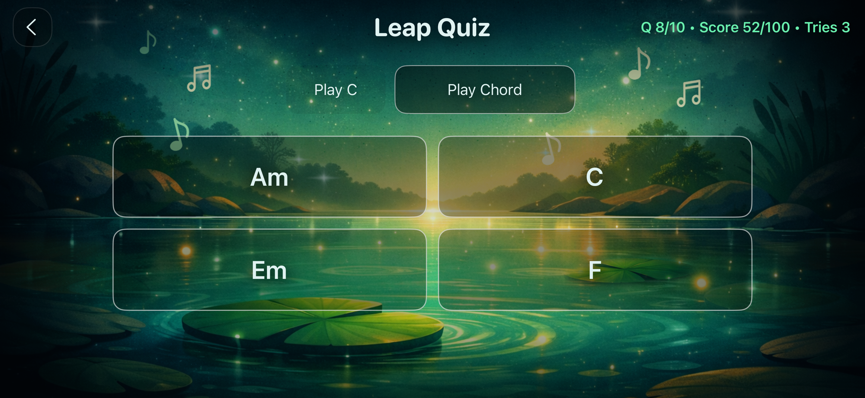ChordFrog — ear training app screen.