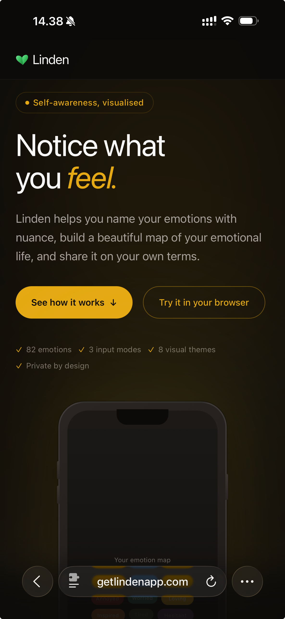 Linden — emotion-logging app screen.